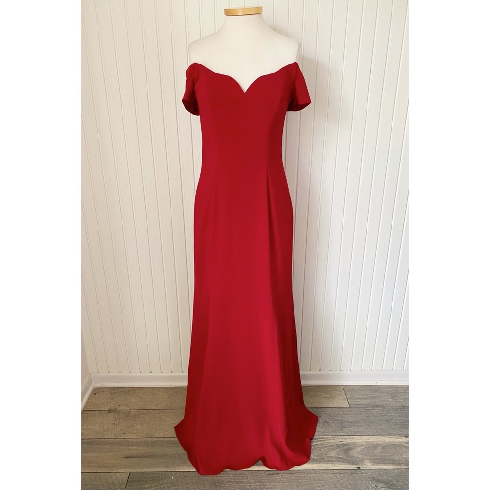 Badgley Mischka Red Sweetheart Off Shoulder Long Gown Dress Size 10